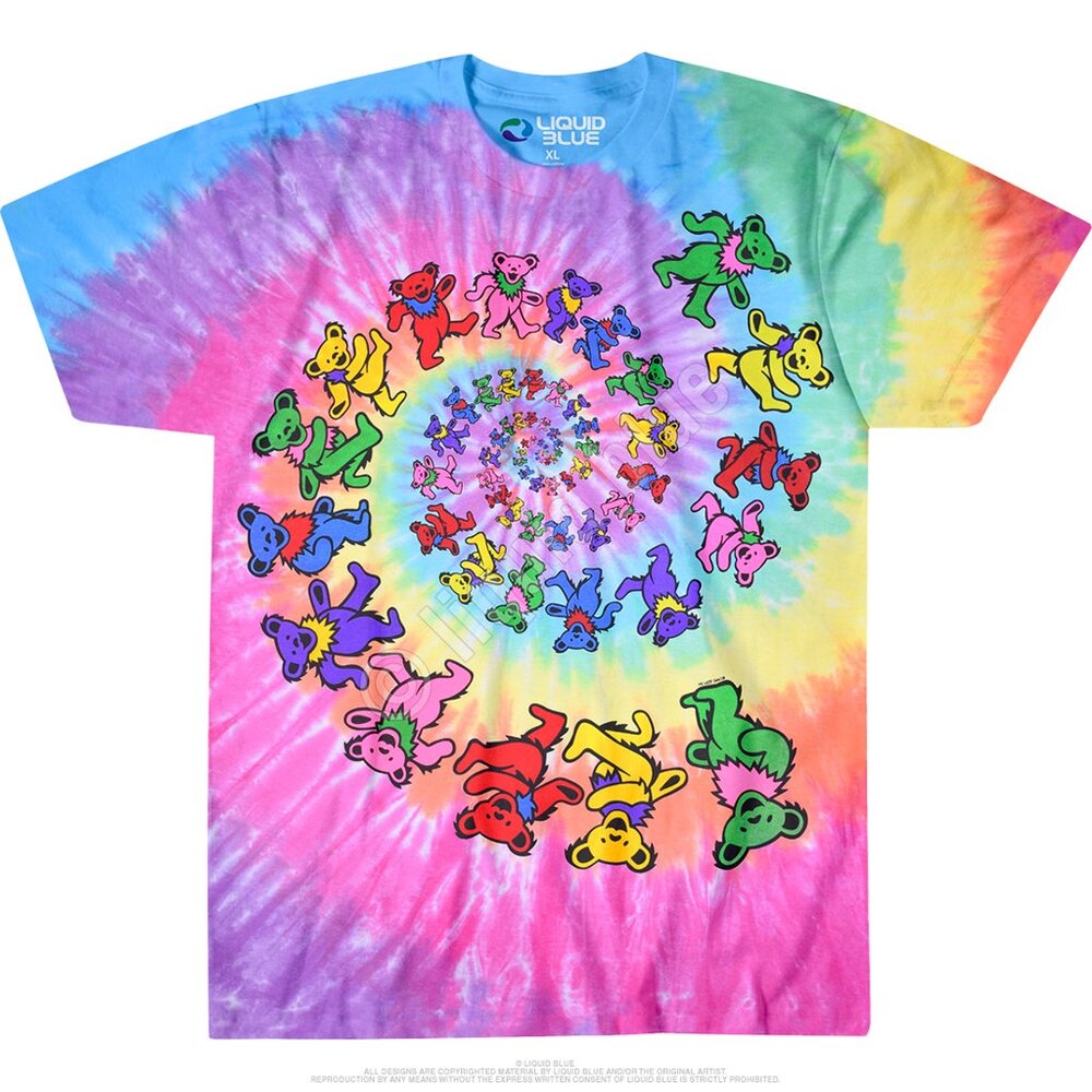 Grateful Dead Spiral Bears Tie-Dye ~ Liquid Blue ~ Choose Your Size ~ Brand New!